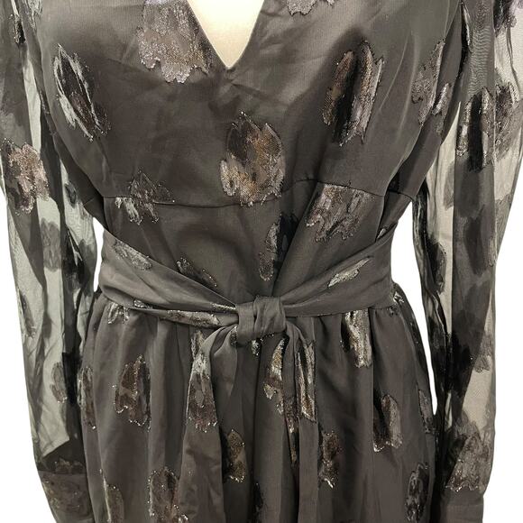 Bar iii Black Cocktail Party Dress Deep V Sheer Sleeves Shimmer NYE NWT M - Picture 3 of 10